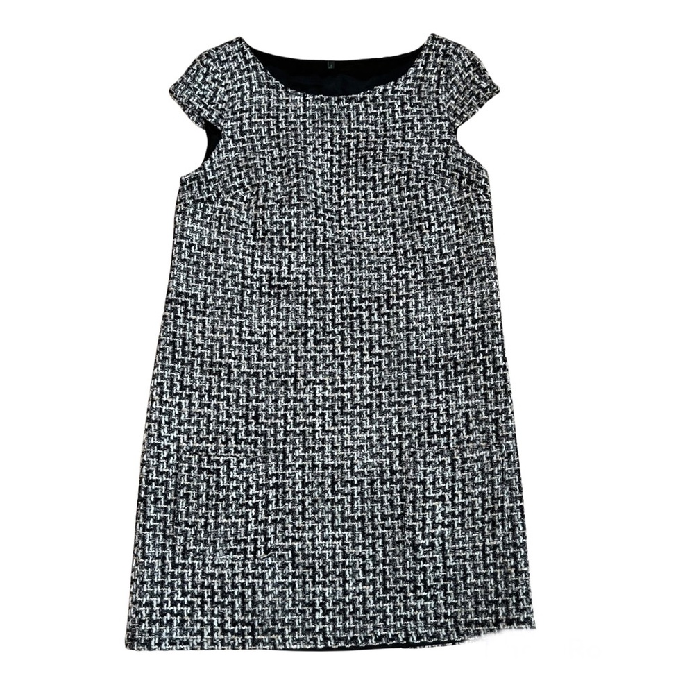 STILE BENETTON Grey black white tweed wool blend lagenlook shift tunic w pockets